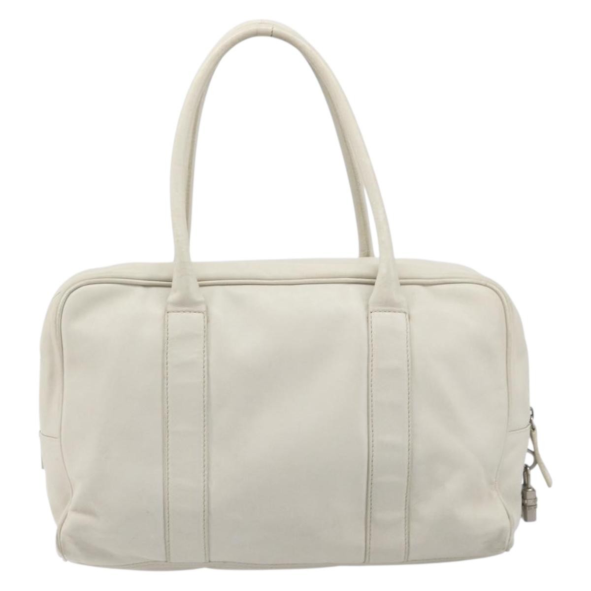 Prada Tote Leather White Leather Tote Bag Bag (Pre-Owned)