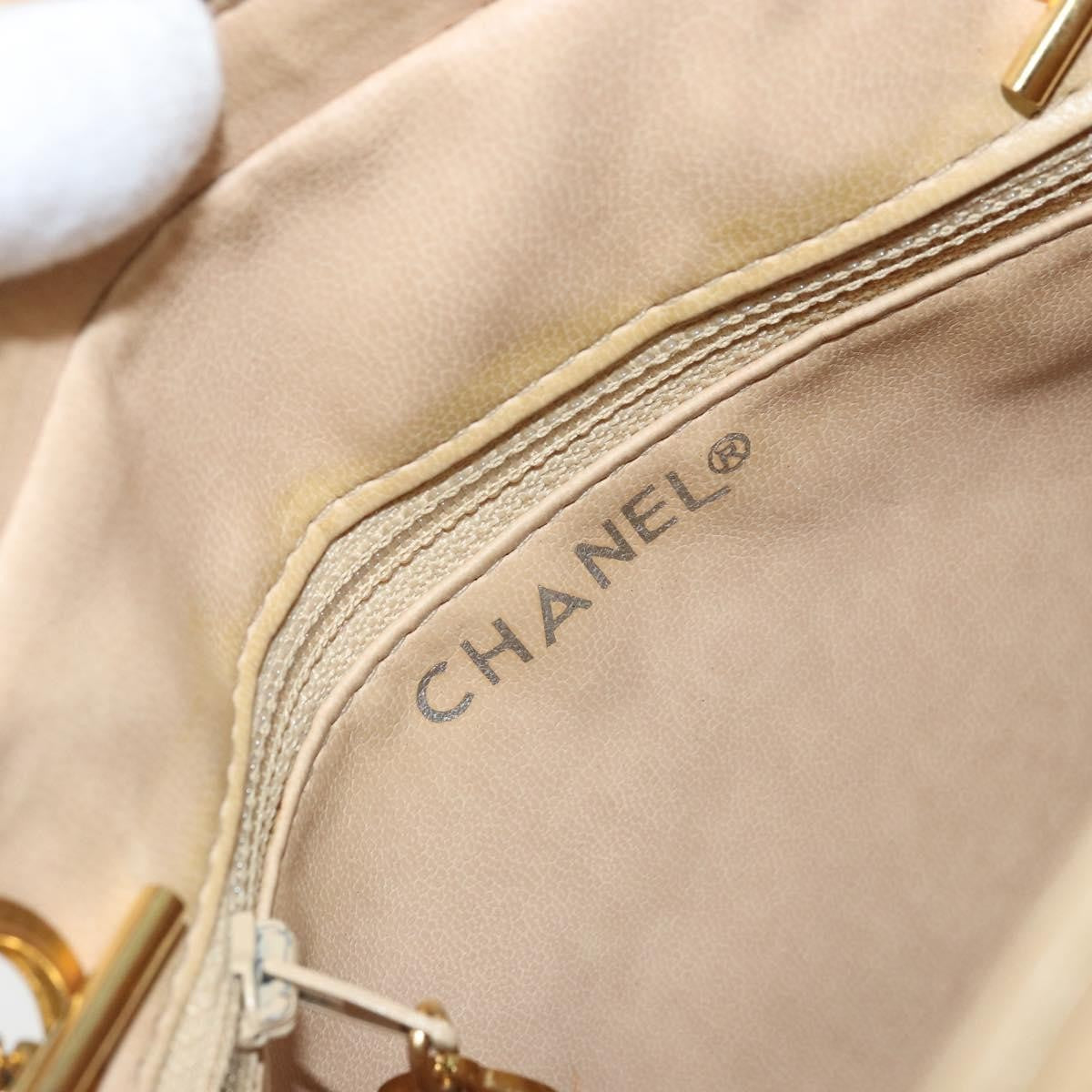 Chanel Vintage Cc Chain Shopper Quilted Leather Beige Leather Shoulder Bag Bag (Pre-Owned)