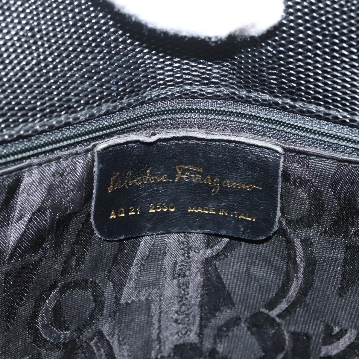 Salvatore Ferragamo Vintage Vara Bow Tote Lizard Embossed Leather Black Leather Tote Bag Bag (Pre-Owned)