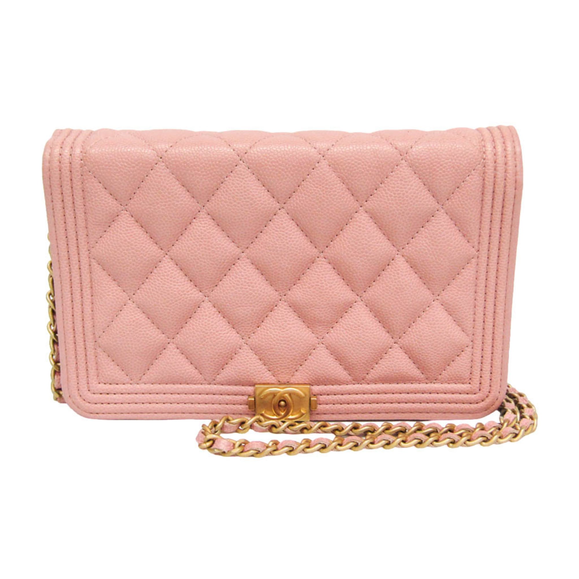 Chanel Boy Wallet On Chain Quilted Caviar Pink Calfskin Wallets Accessory (Pre-Owned)