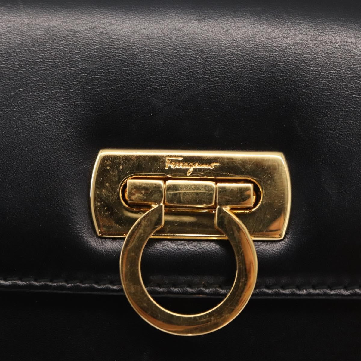 Salvatore Ferragamo Gancini Flap Leather Black Leather Shoulder Bag Bag (Pre-Owned)