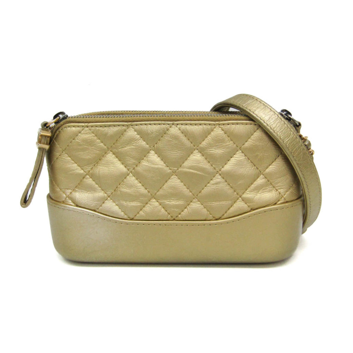 Chanel Gabrielle Double Zip Clutch With Chain Quilted Aged Calfskin Gold Leather Shoulder Bag Bag (Pre-Owned)