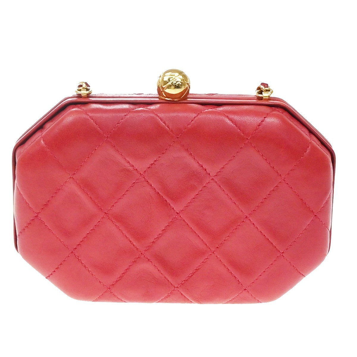 Chanel Vintage Chain Frame Quilted Lambskin Red Leather Handbag (Pre-Owned)