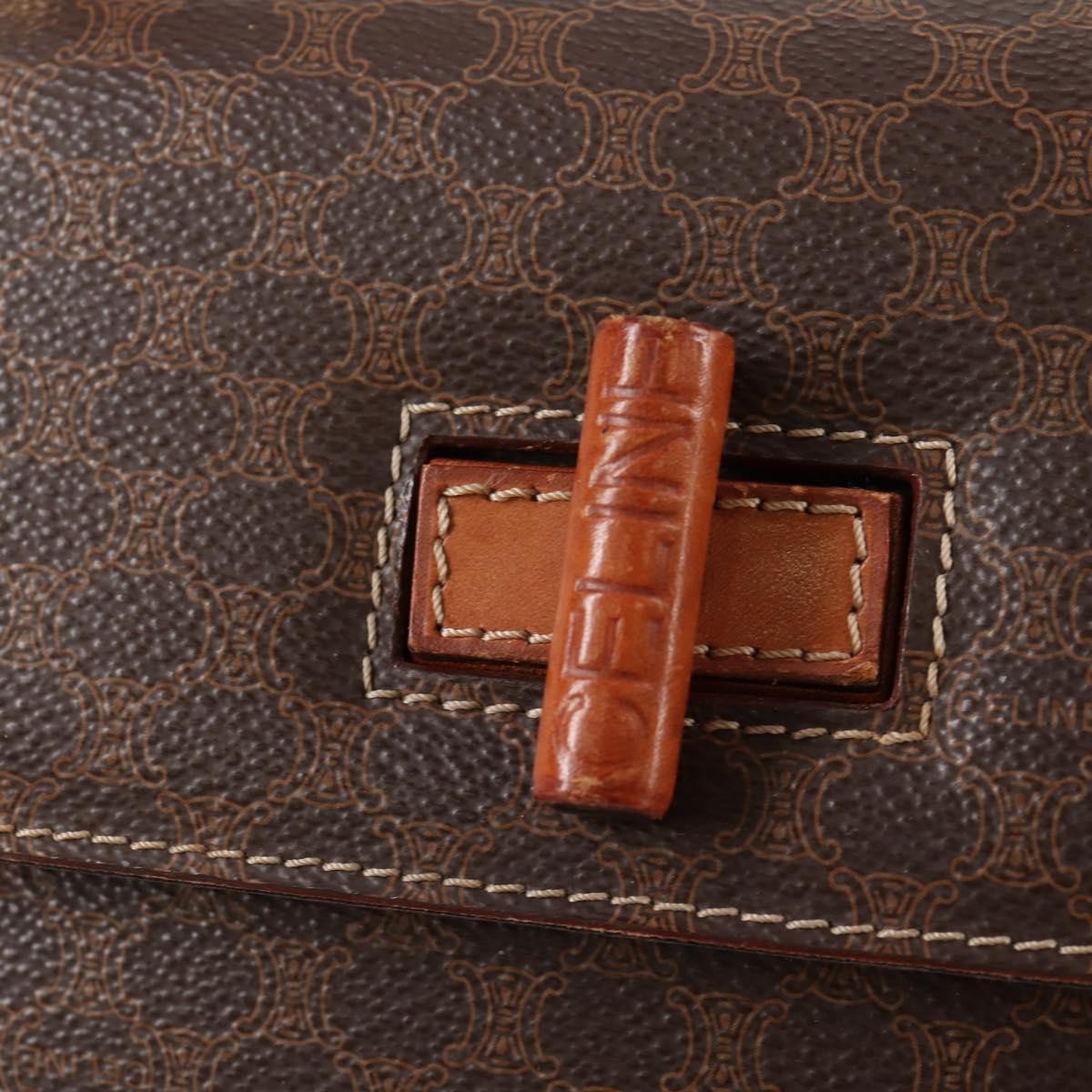 Celine Vintage Convertible Top Handle Macadam Coated Canvas Brown Canvas Handbag (Pre-Owned)