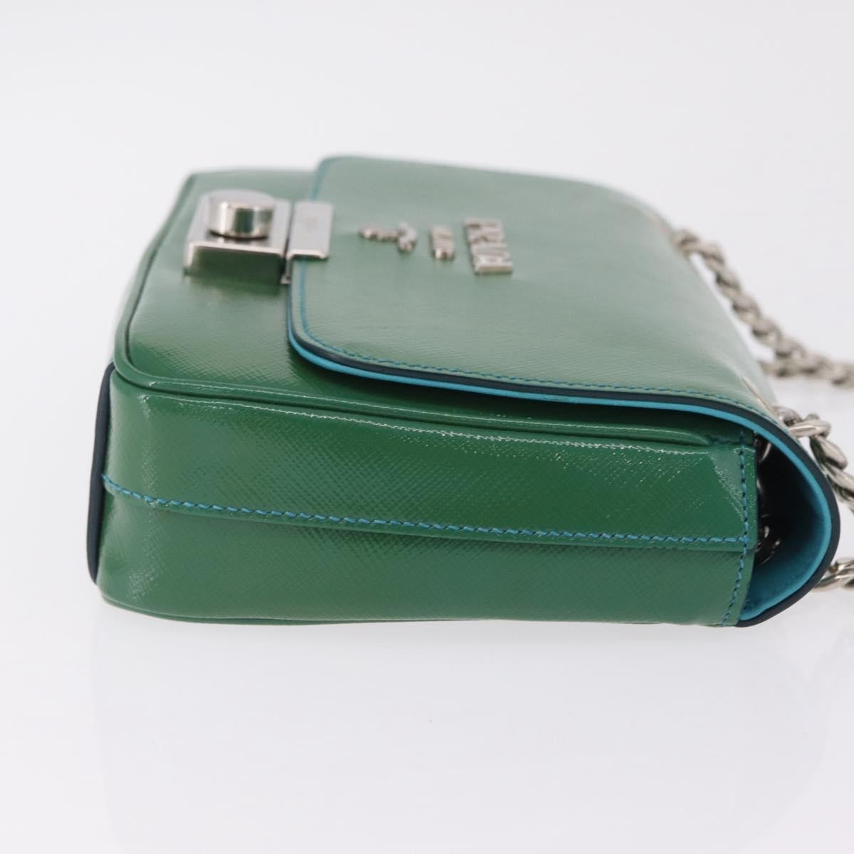 Prada Sound Chain Saffiano Leather Green Leather Shoulder Bag Bag (Pre-Owned)