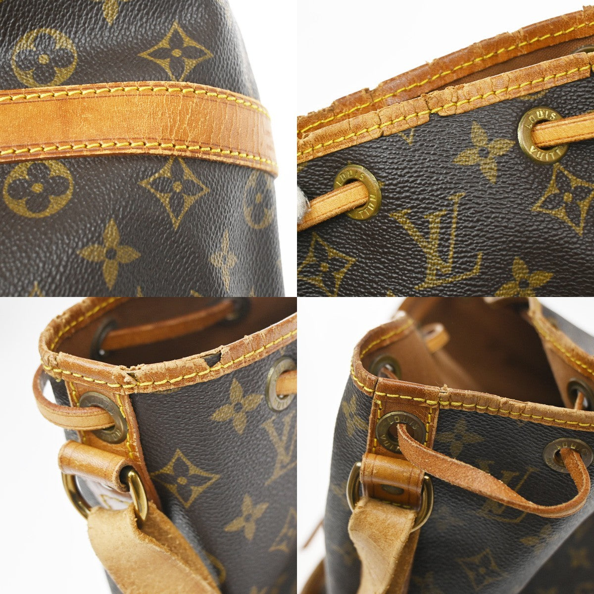 Louis Vuitton Petit Noe Monogram Canvas Brown Leather Handbag (Pre-Owned)