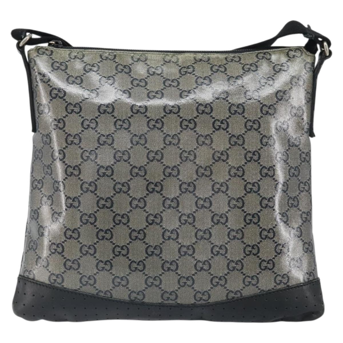 Gucci Zip Messenger Gg Canvas With Perforated Leather Navy Canvas Shoulder Bag Bag (Pre-Owned)