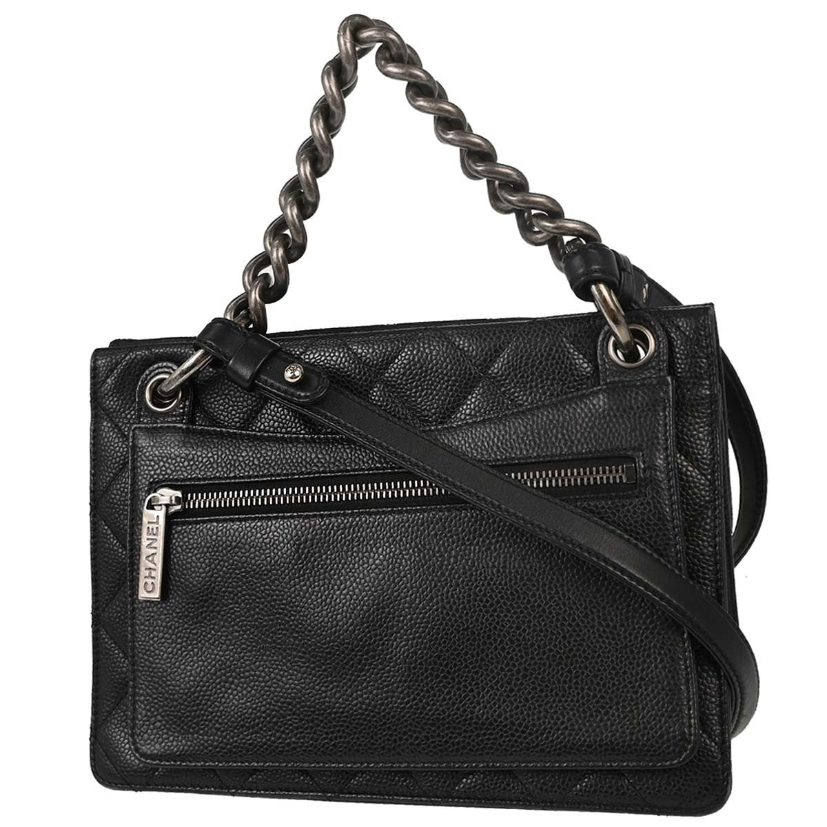 Chanel Retro Class Flap Quilted Caviar Black Leather Handbag (Pre-Owned)