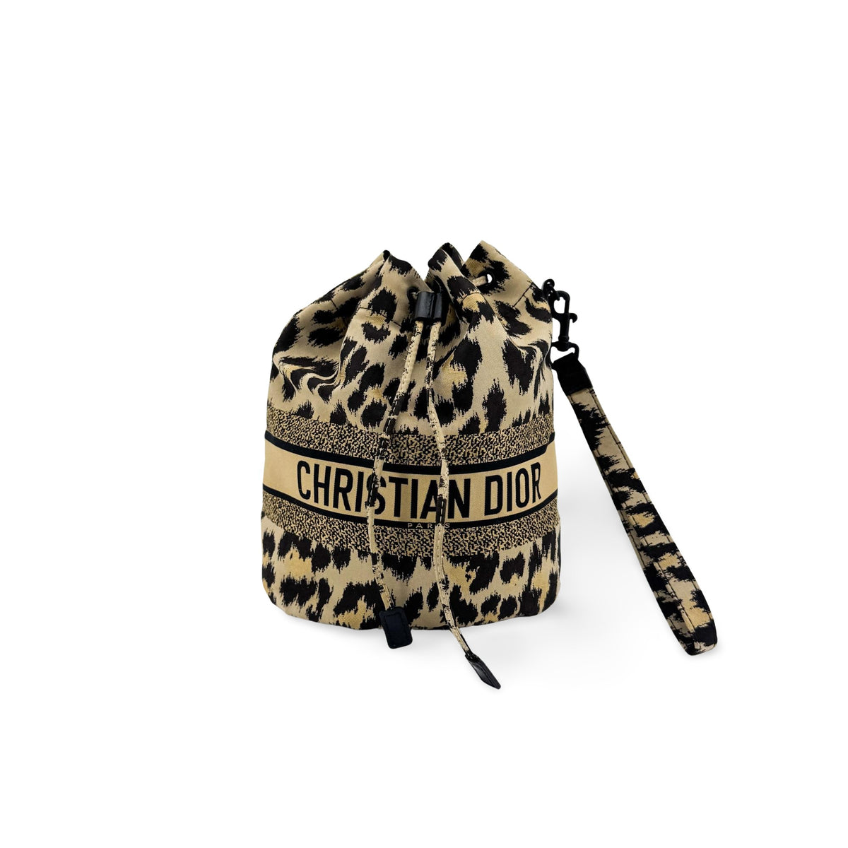 Christian Dior Logo Travel Drawstring Printed Fabric Beige Canvas Clutche & Pouche Bag (Pre-Owned)