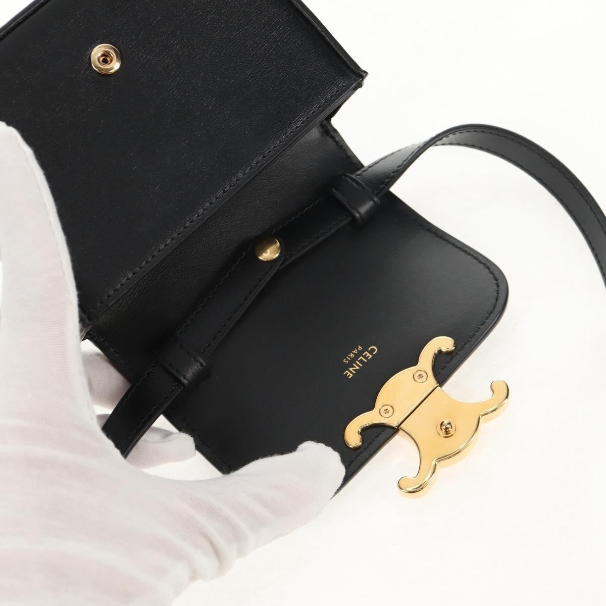 Celine Vintage Triomphe Shoulder Leather Black Leather Handbag (Pre-Owned)