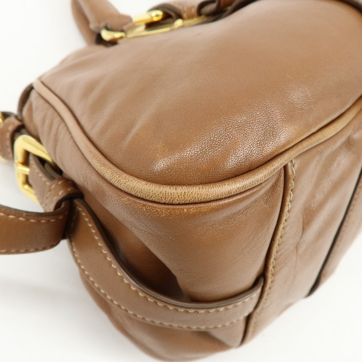 Prada Convertible Belted Satchel Soft Calf Brown Leather Handbag (Pre-Owned)