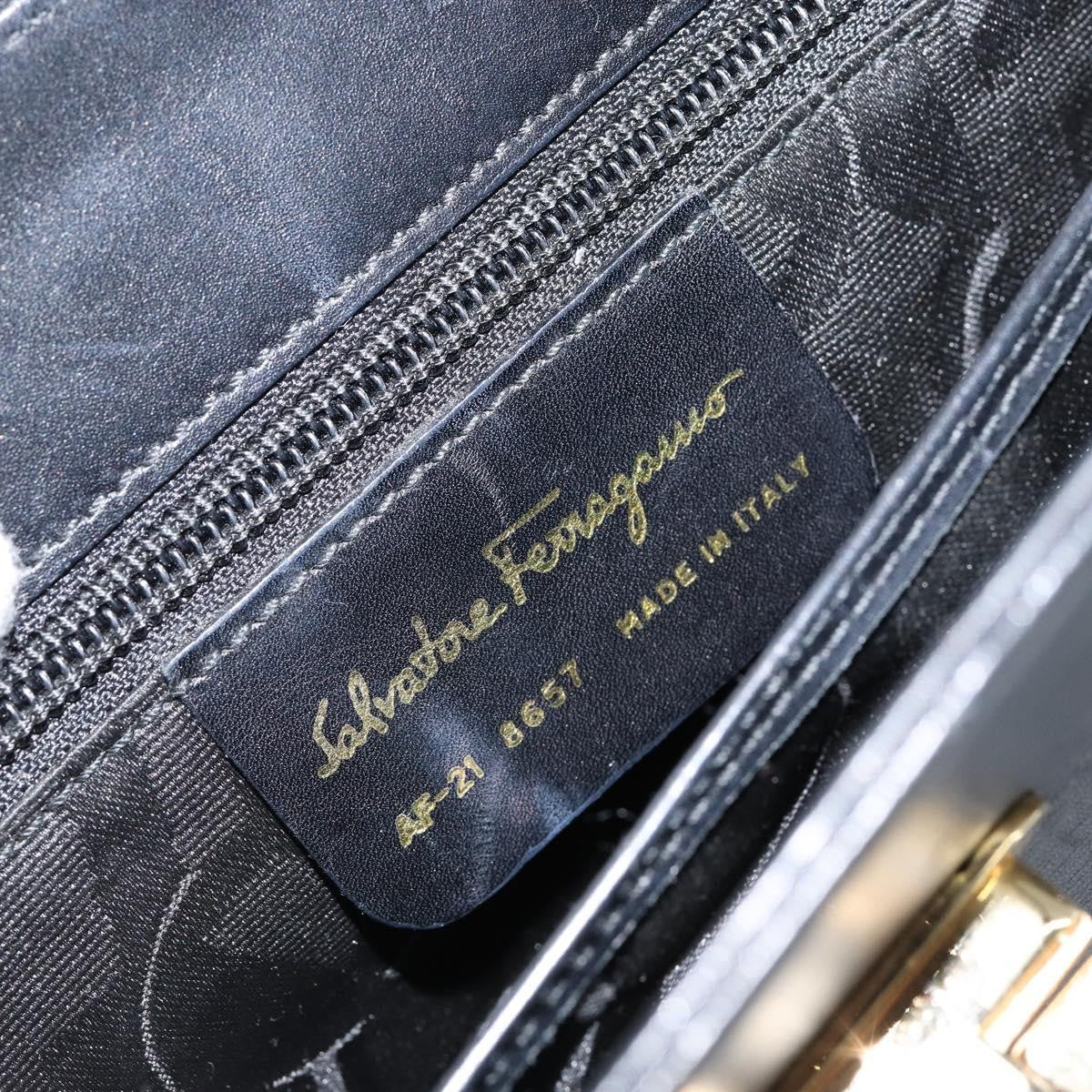 Salvatore Ferragamo Gancini Convertible Top Handle Leather Black Leather Handbag (Pre-Owned)