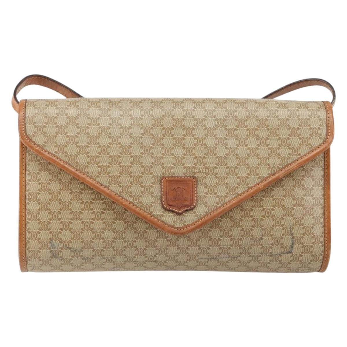 Celine Vintage Macadam Canvas And Leather Beige Canvas Shoulder Bag Bag (Pre-Owned)