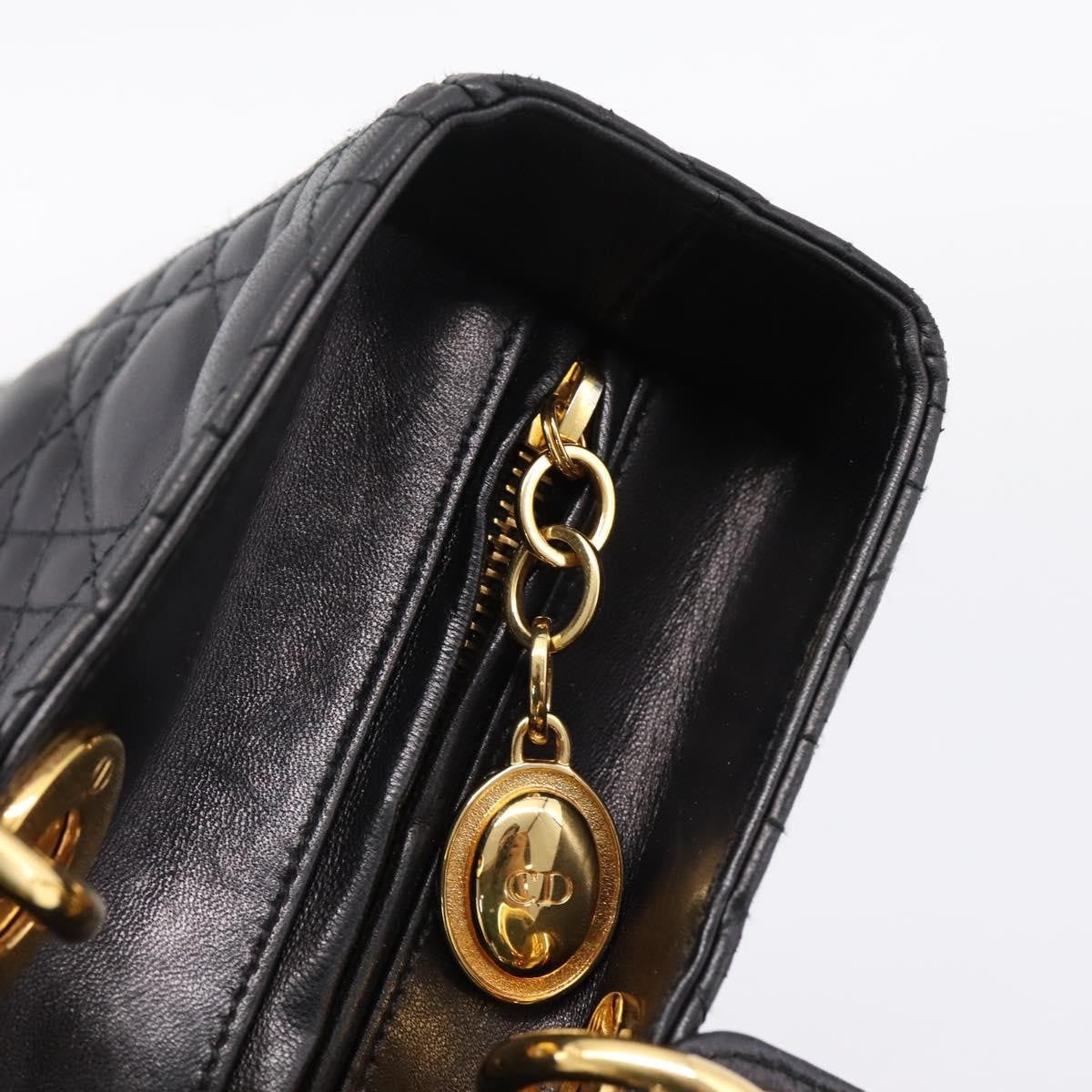 Christian Dior Vintage Lady Dior Cannage Quilt Lambskin Black Leather Handbag (Pre-Owned)