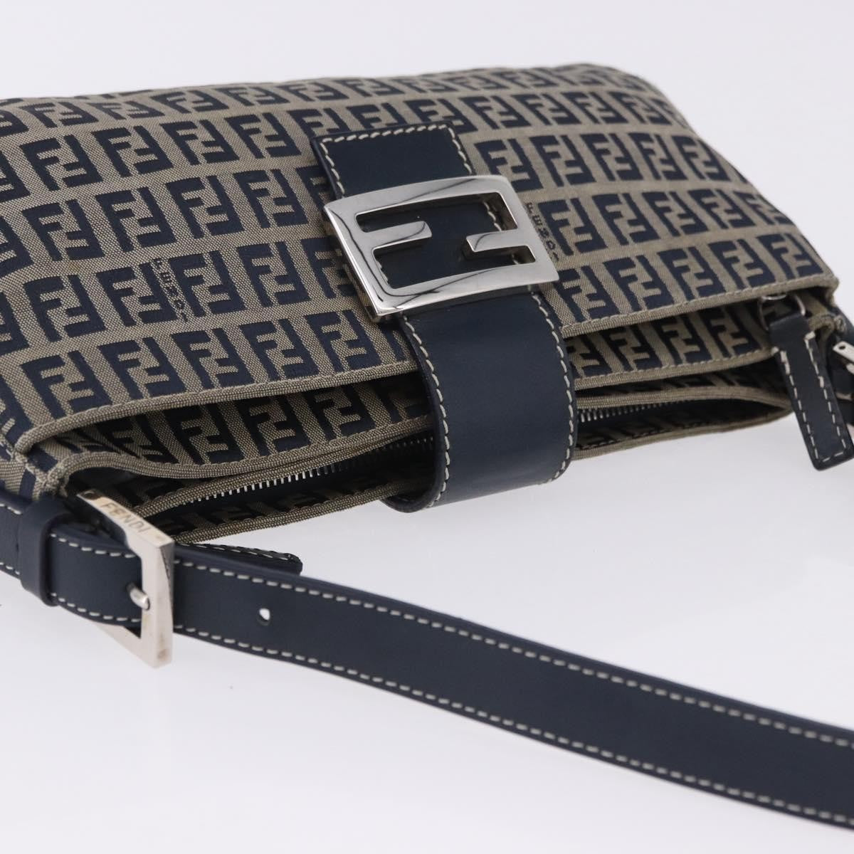 Fendi Baguette Zucca Canvas Navy Canvas Handbag (Pre-Owned)