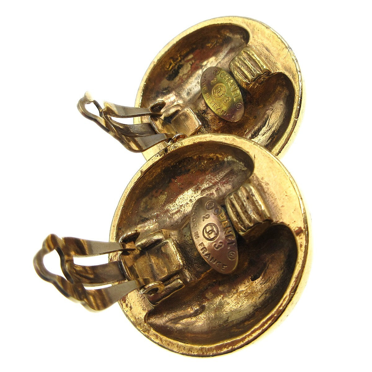 Chanel Cc Round Metal And Crystal Gold Gold_Plated Earrings Jewelry (Pre-Owned)