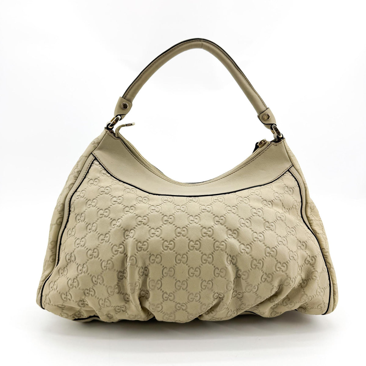 Gucci D Gold Hobo Guccissima Leather Beige Leather Shoulder Bag Bag (Pre-Owned)