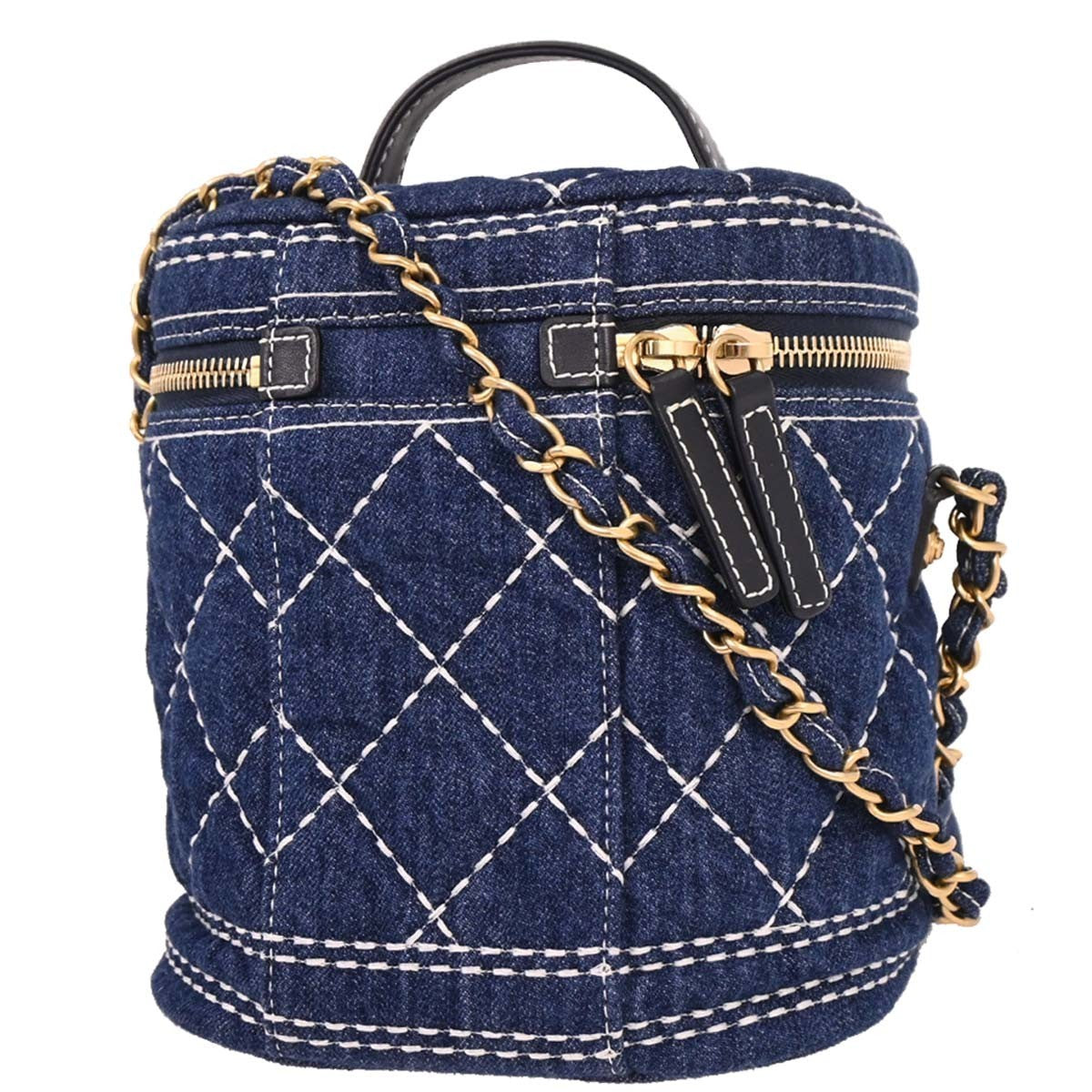 Chanel Vanity Case Quilted Denim Blue Denim_Jeans Handbag (Pre-Owned)