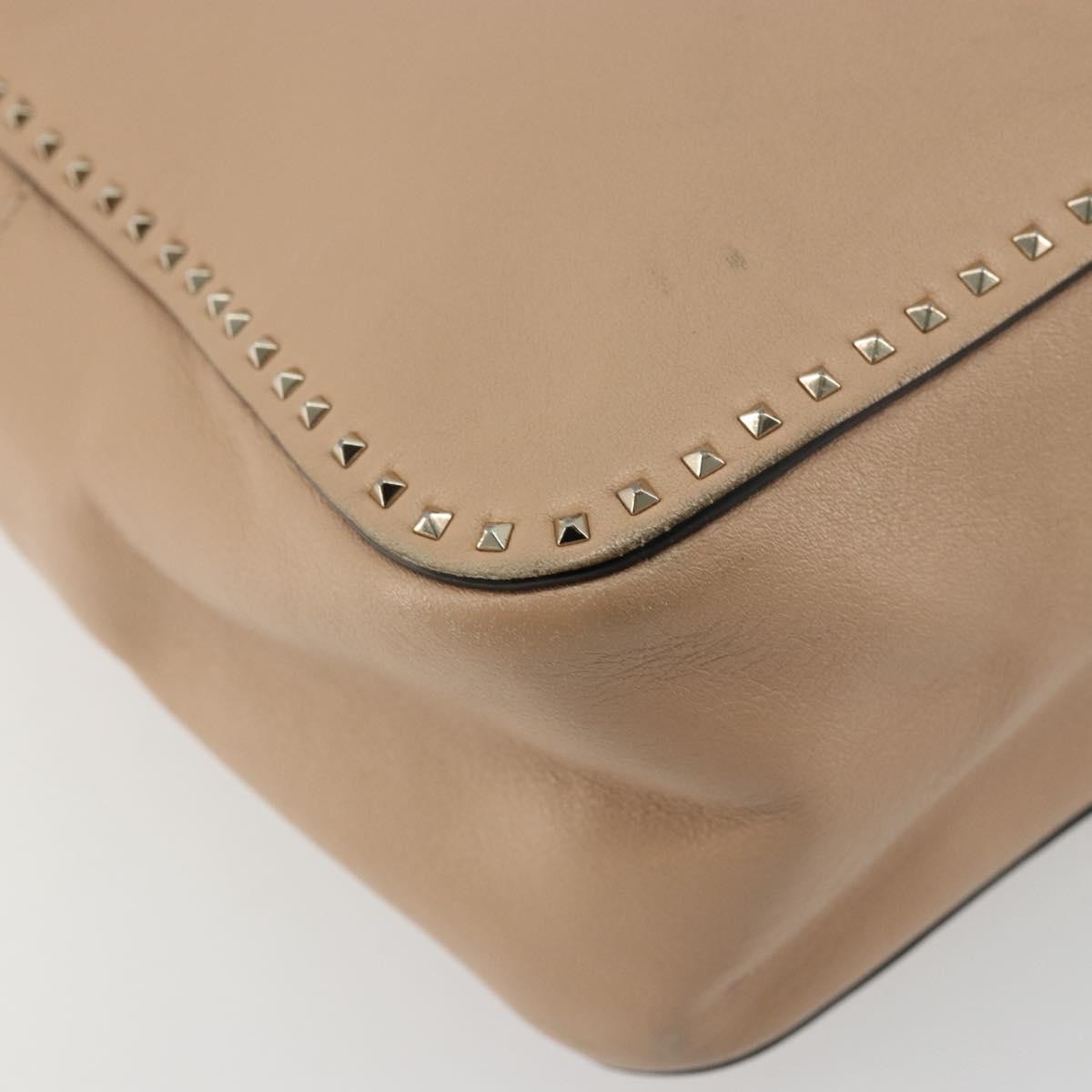 Valentino Garavani Convertible Zip Satchel Leather With Micro Rockstuds Beige Leather Handbag (Pre-Owned)