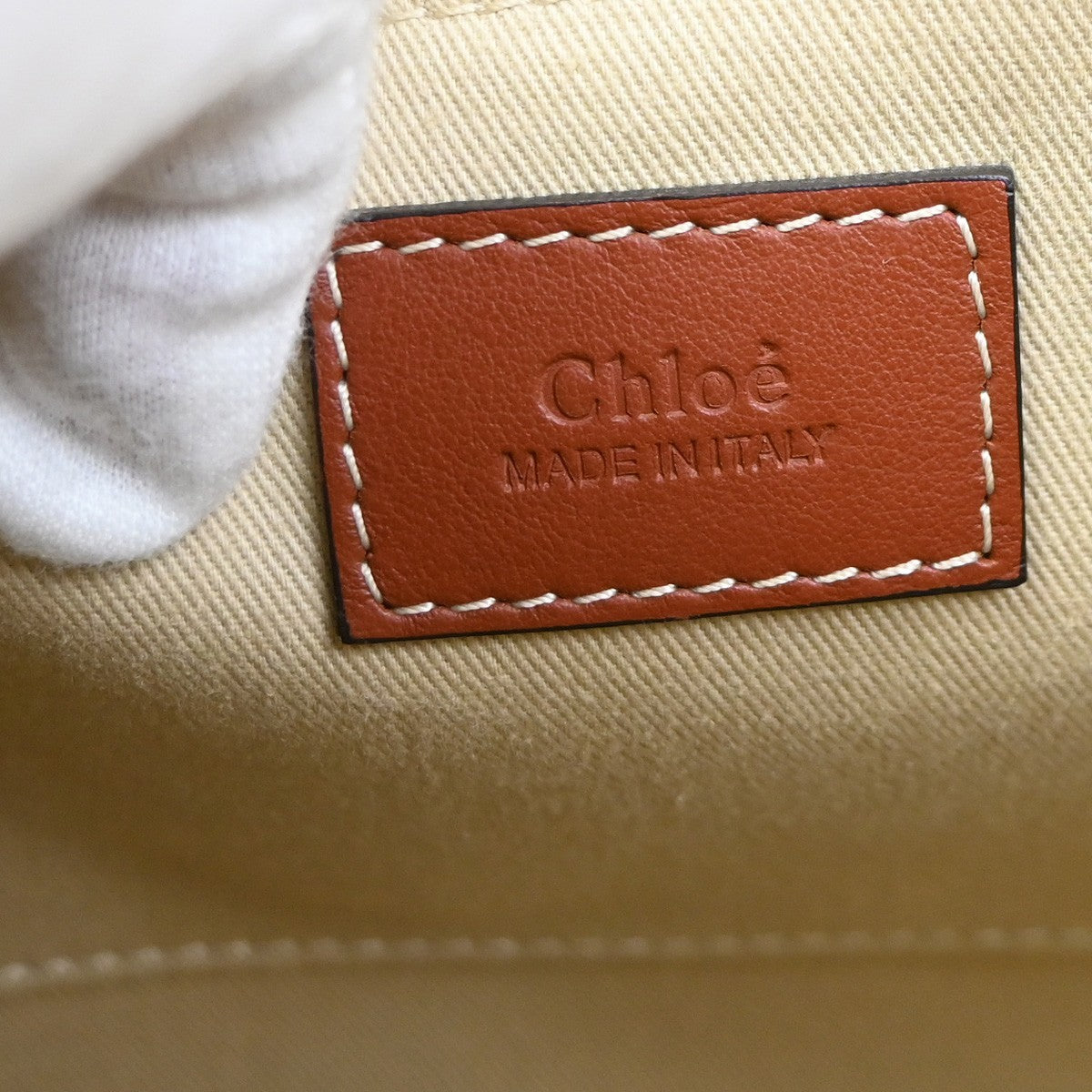 Chloe Woody Canvas With Leather Beige Canvas Tote Bag Bag (Pre-Owned)