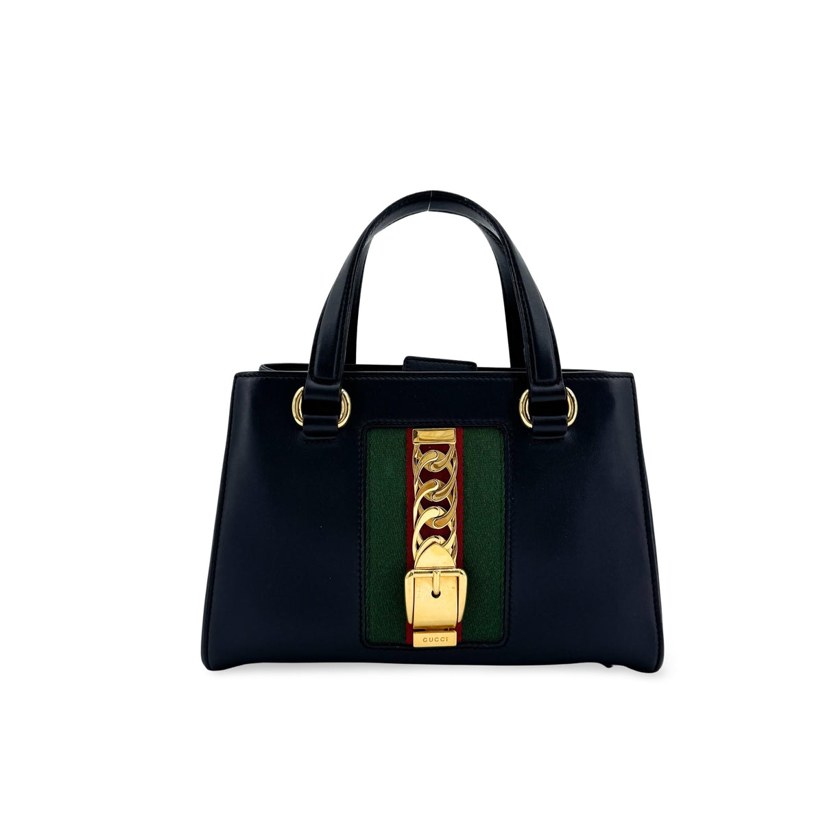Gucci Sylvie Top Handle Leather Black Leather Handbag (Pre-Owned)