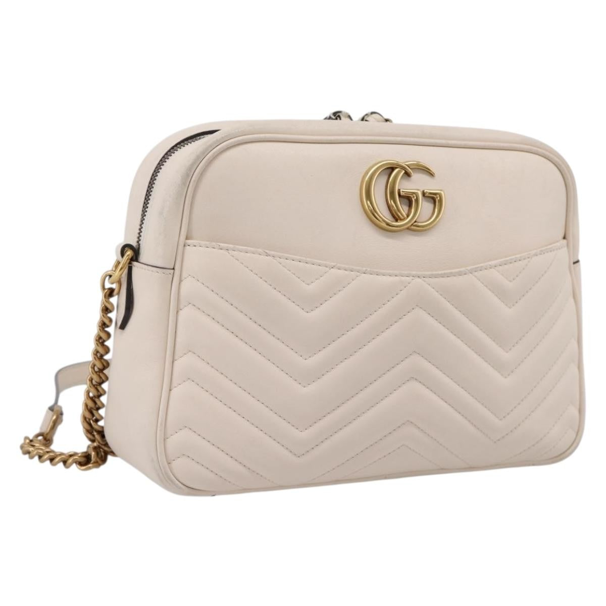Gucci Gg Marmont Multi-Use Matelasse Leather White Leather Handbag (Pre-Owned)