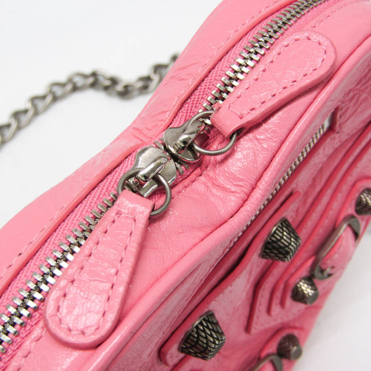 Balenciaga Le Cagole Giant Studs Heart Chain Leather Pink Leather Handbag (Pre-Owned)