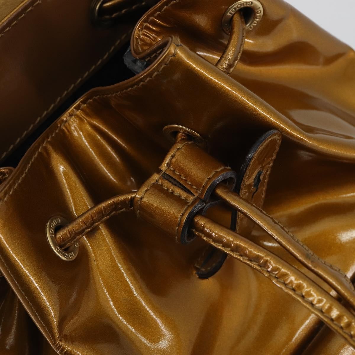 Gucci Vintage Bamboo Patent Gold Patent_Leather Backpack Bag (Pre-Owned)