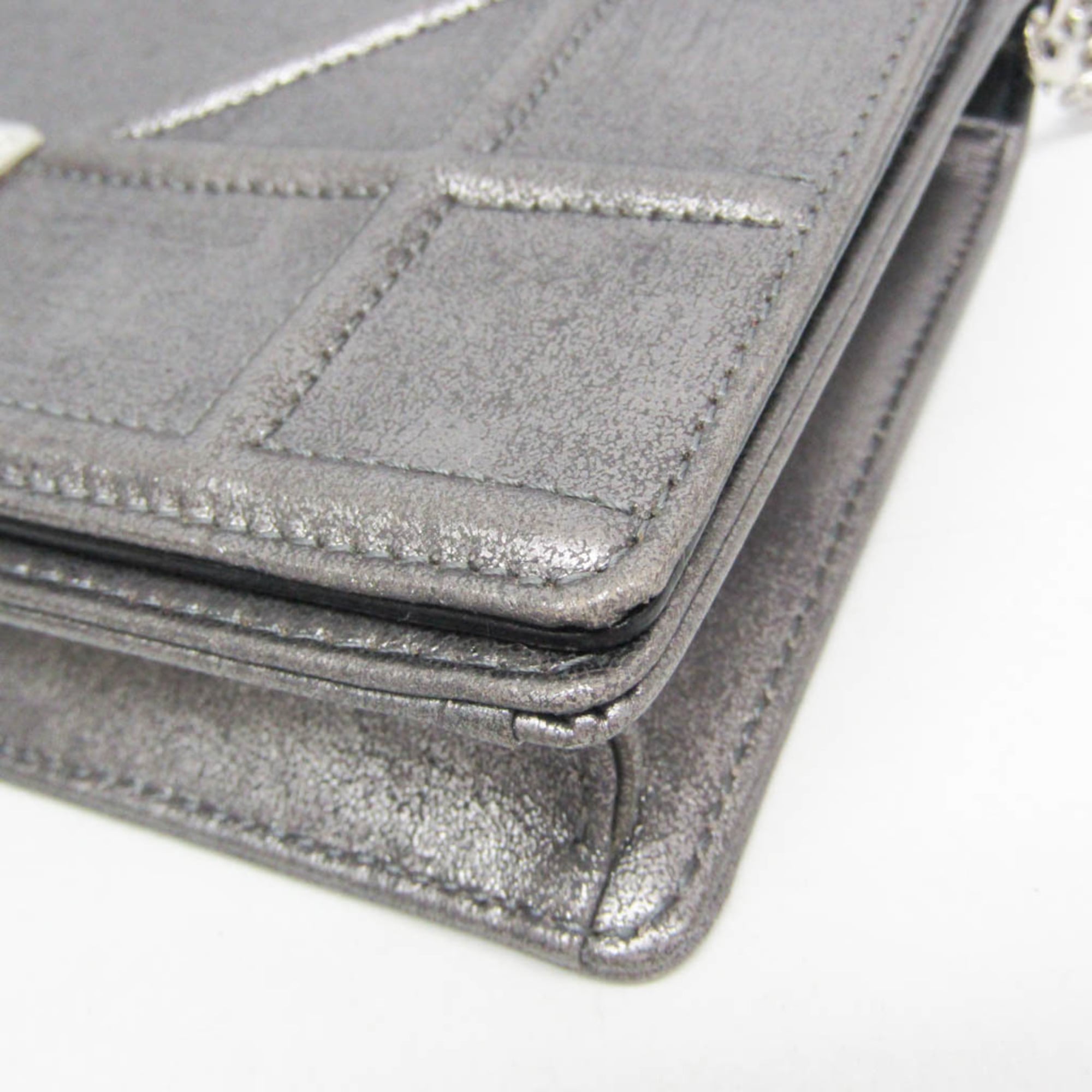 Christian Dior Diorama Chain Clutch Leather Silver Leather Shoulder Bag Bag (Pre-Owned)