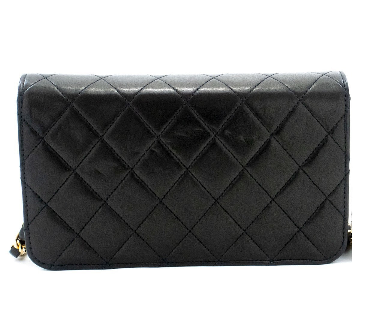 Chanel Vintage Full Flap Quilted Lambskin Black Leather Shoulder Bag Bag (Pre-Owned)