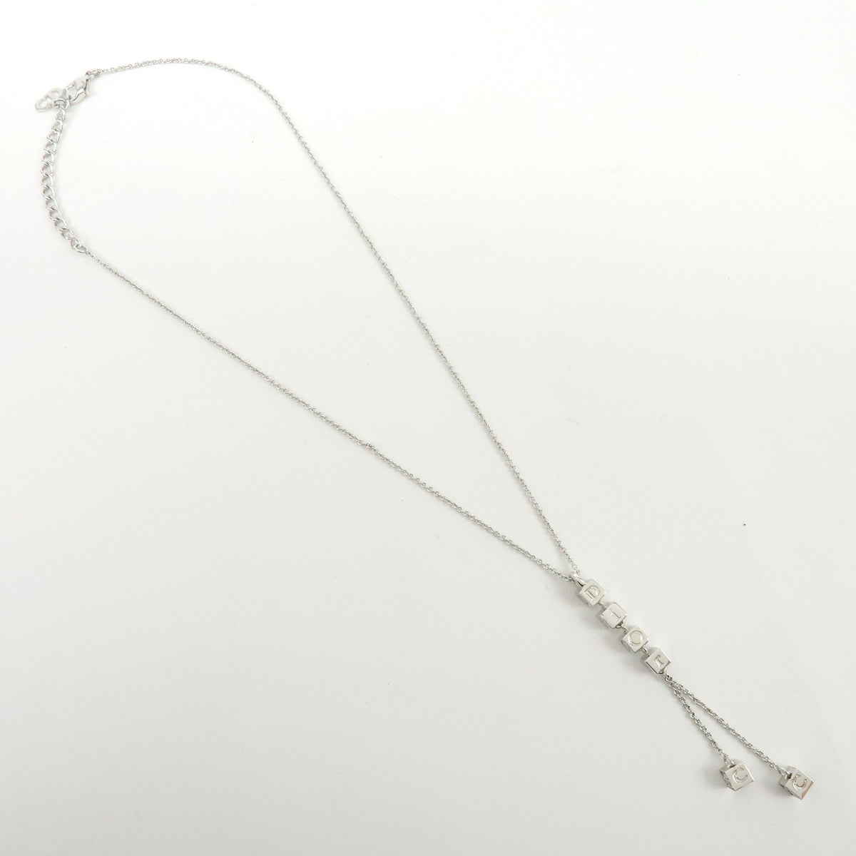 Christian Dior Logo Pendant Metal With Crystal Silver Metal Necklace Jewelry (Pre-Owned)