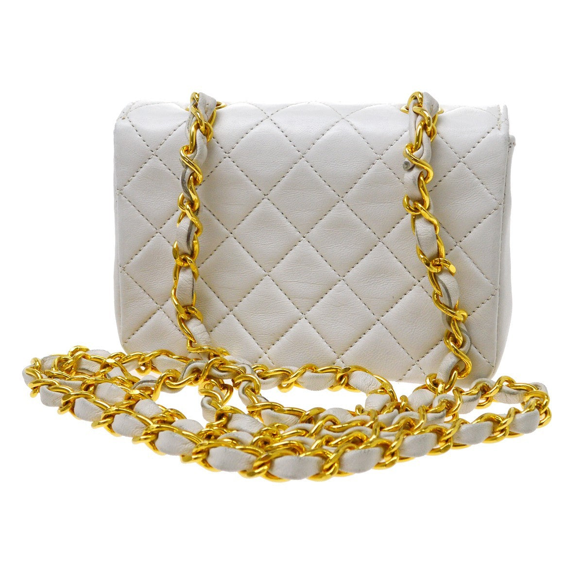 Chanel Vintage Full Flap Quilted Lambskin White Leather Shoulder Bag Bag (Pre-Owned)