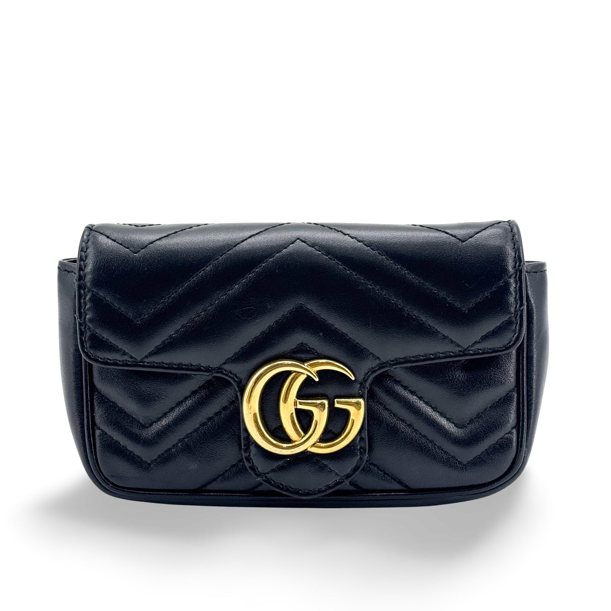 Gucci Gg Marmont Flap Matelasse Leather Black Calfskin Handbag (Pre-Owned)