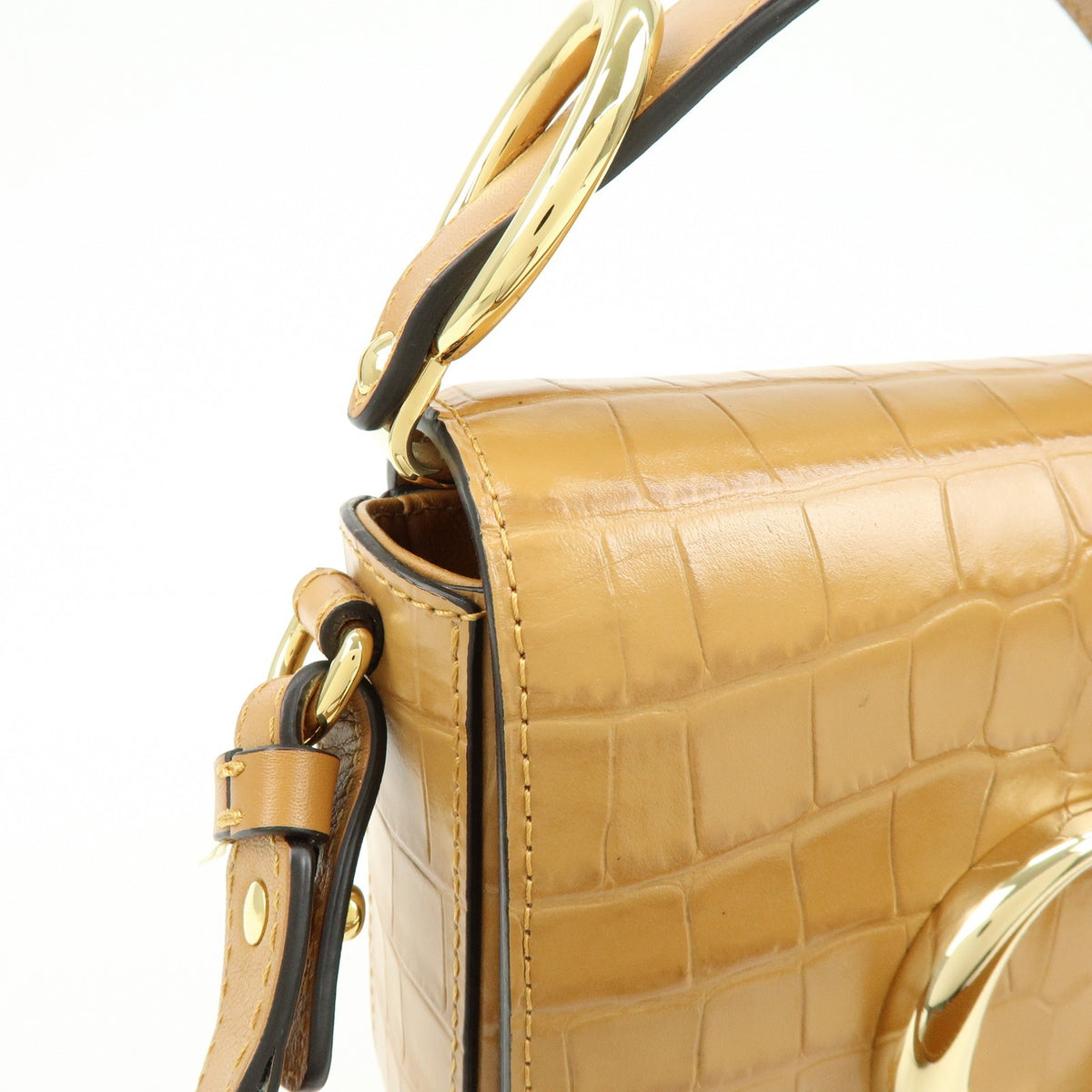 Chloe C Flap Crocodile Embossed Leather Brown Leather Handbag (Pre-Owned)