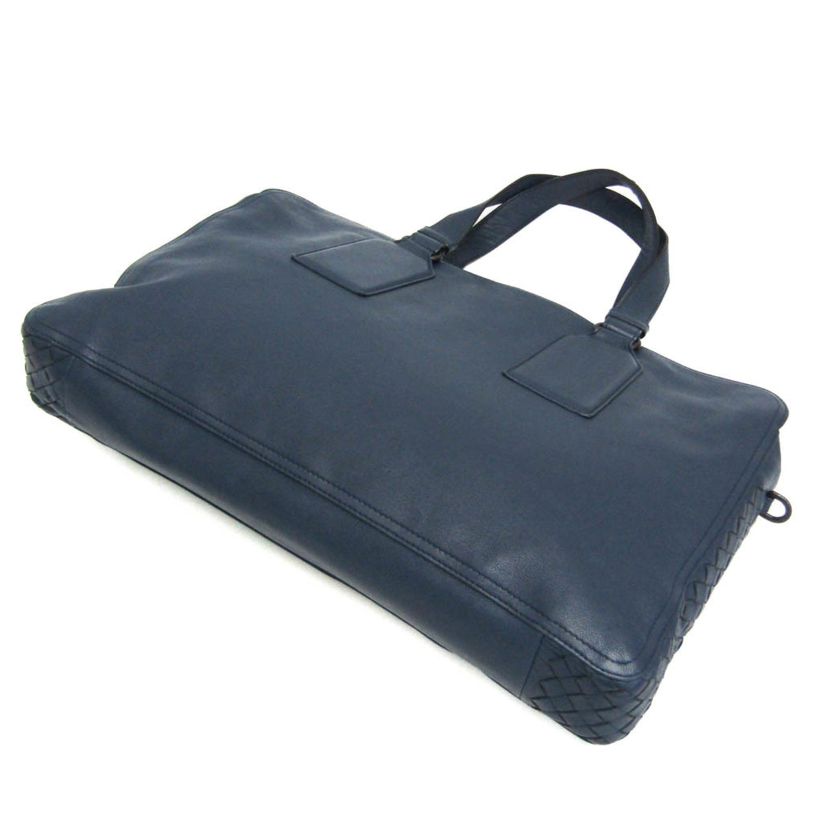 Bottega Veneta Intrecciato Leather Navy Leather Briefcase Bag (Pre-Owned)