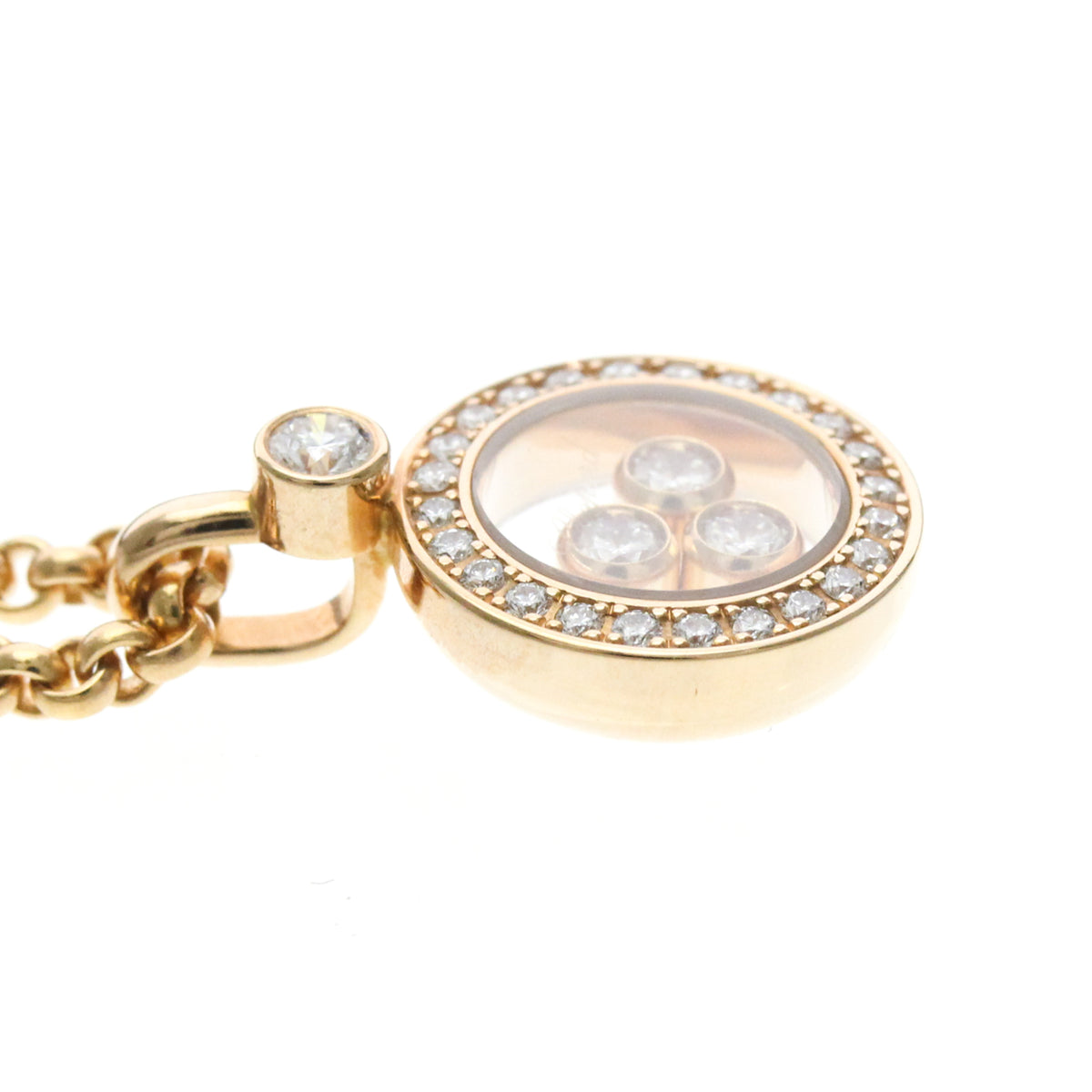 Chopard Happy Diamonds Round Pendant 18K Yellow Gold With Diamonds And 3 Floating Diamonds Gold Pink_Gold Necklace Jewelry (Pre-Owned)