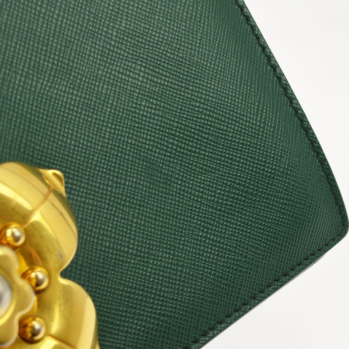 Prada Corolle Chain Saffiano With Metal Green Leather Shoulder Bag Bag (Pre-Owned)