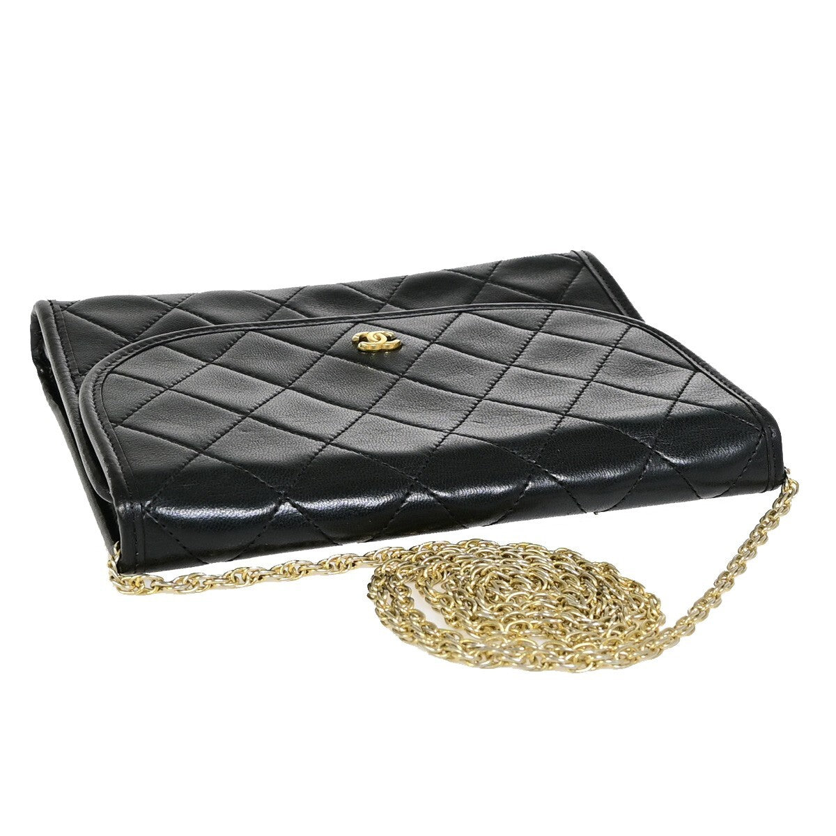 Chanel Vintage Round Flap Quilted Lambskin Black Leather Bag (Pre-Owned)