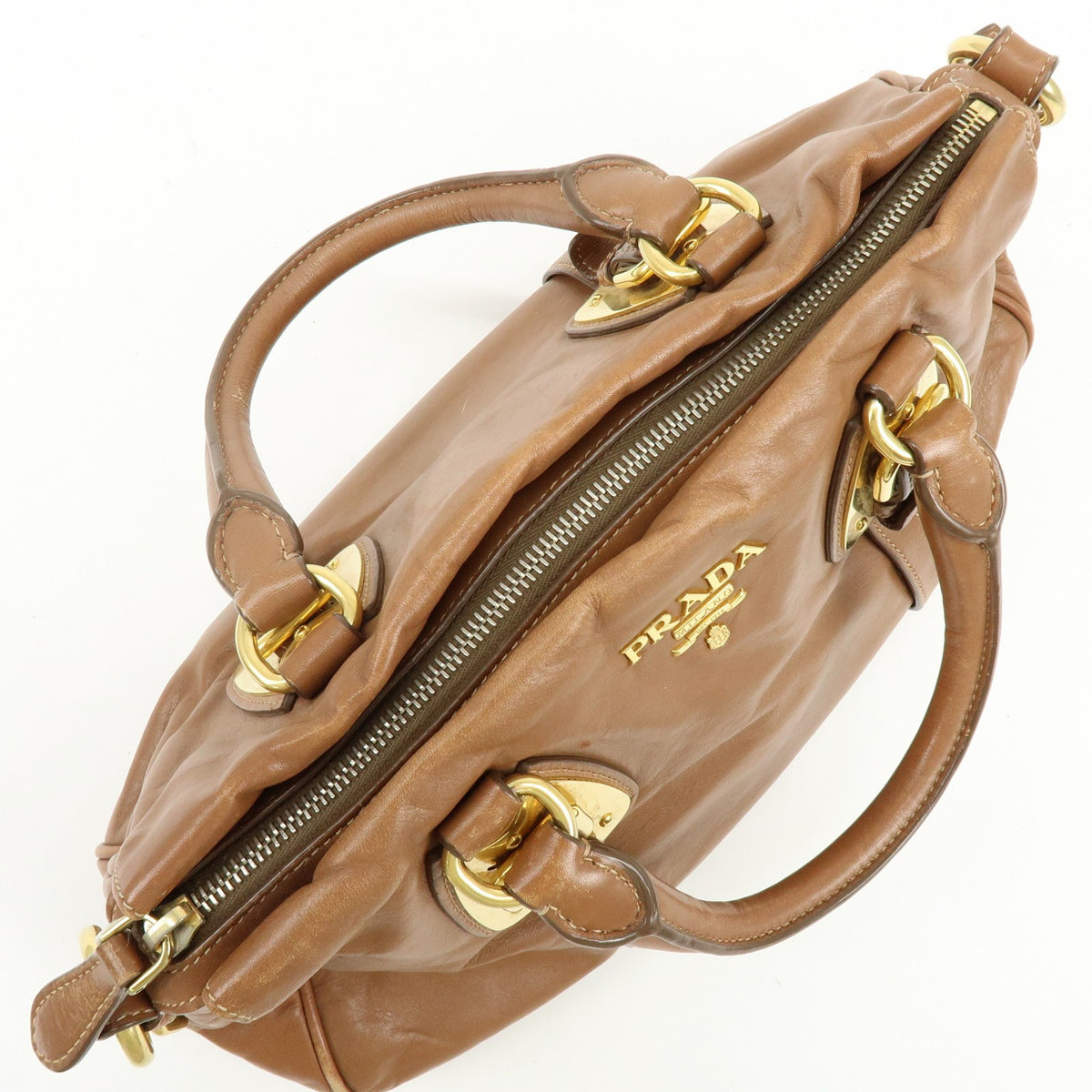 Prada Convertible Belted Satchel Soft Calf Brown Leather Handbag (Pre-Owned)