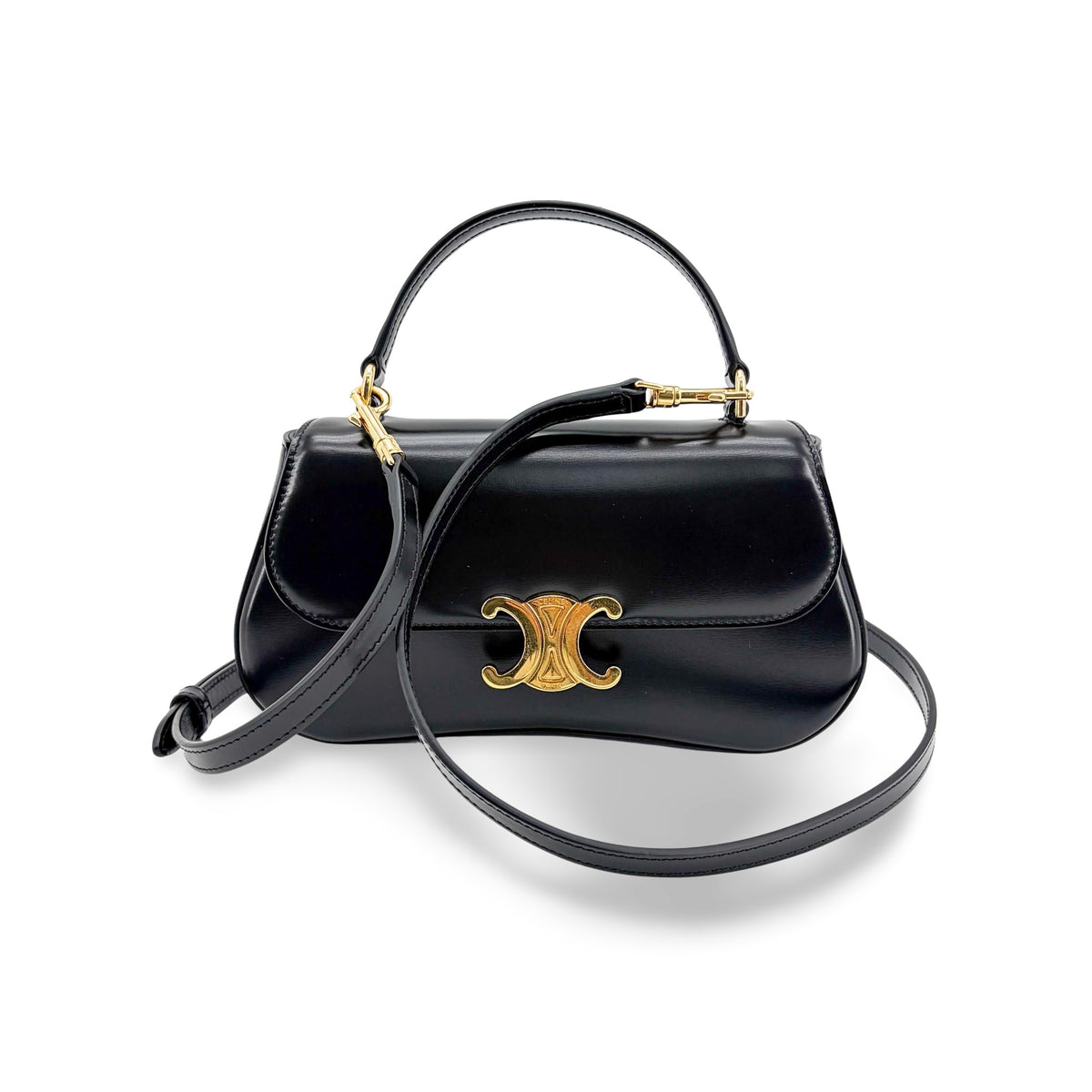Celine Lola Triomphe Top Handle Leather Black Leather Handbag (Pre-Owned)