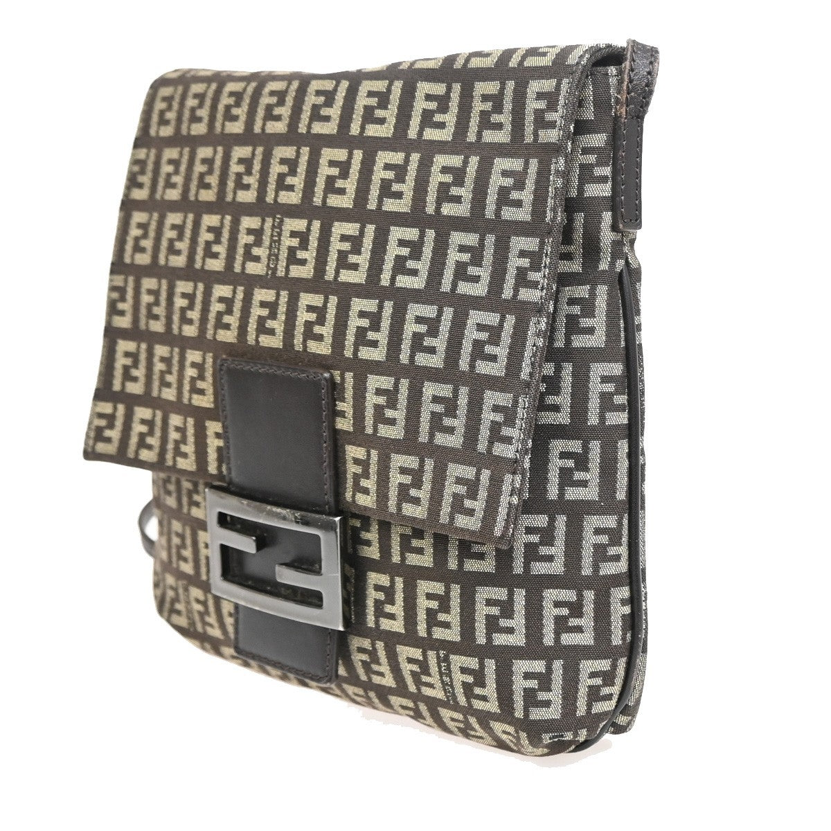 Fendi Vintage Flap Zucchino Canvas Brown Canvas Crossbody Bag Bag (Pre-Owned)