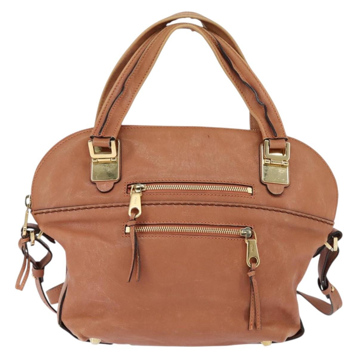 Chloe Angie Tote Leather Brown Leather Tote Bag Bag (Pre-Owned)