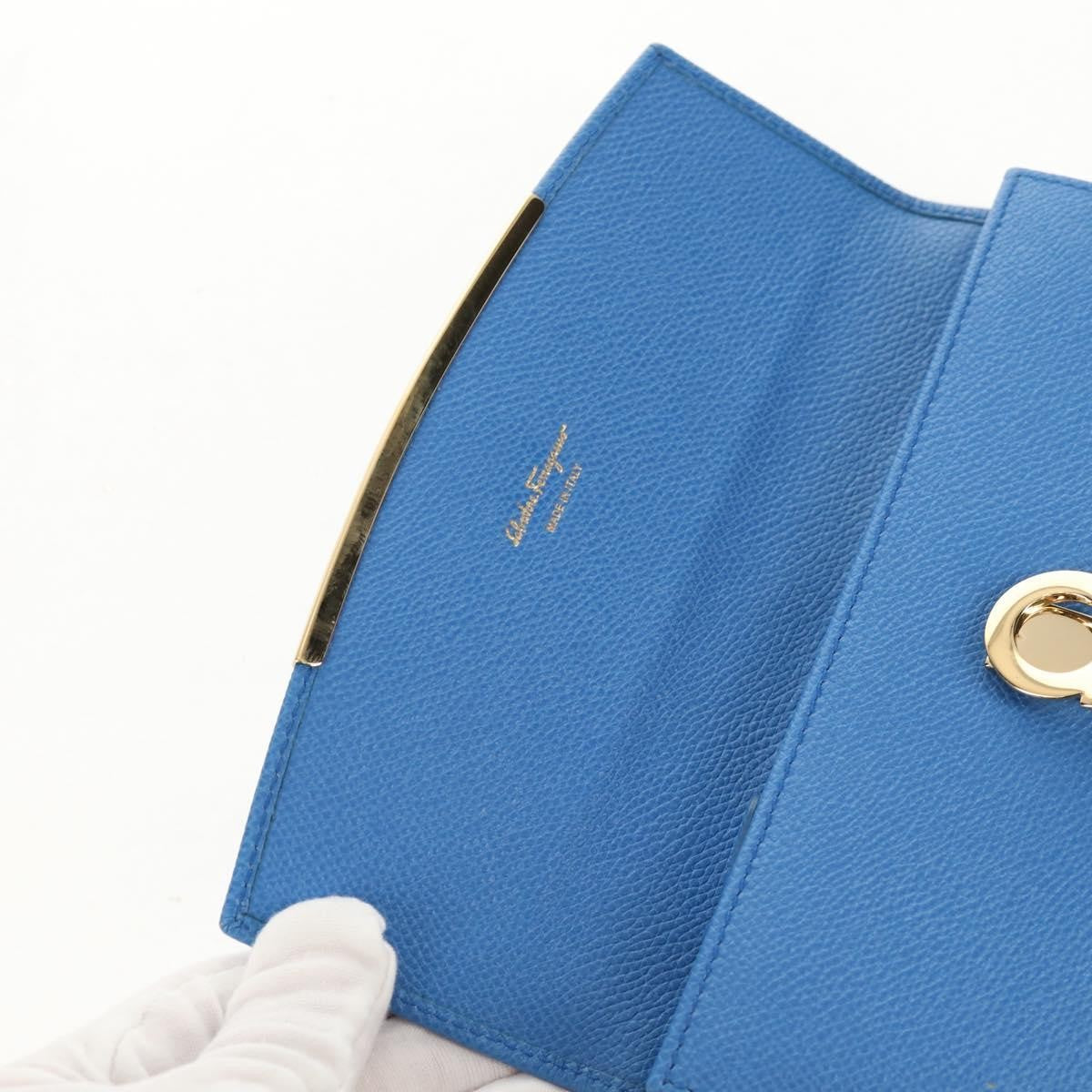 Salvatore Ferragamo Gancini Flap Continental Leather Blue Leather Wallets Accessory (Pre-Owned)