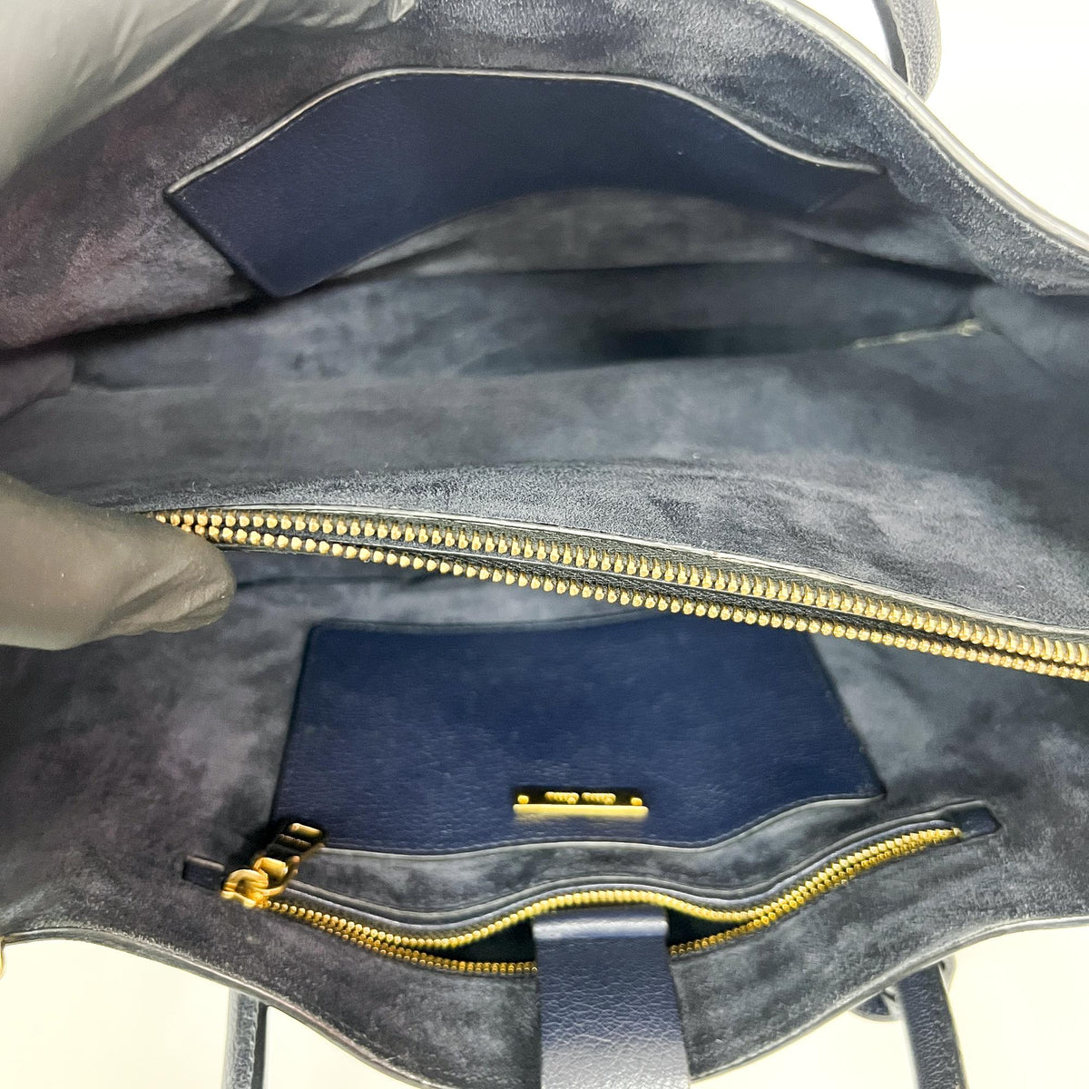 Miu Miu Madras Leather Navy Leather Tote Bag Bag (Pre-Owned)