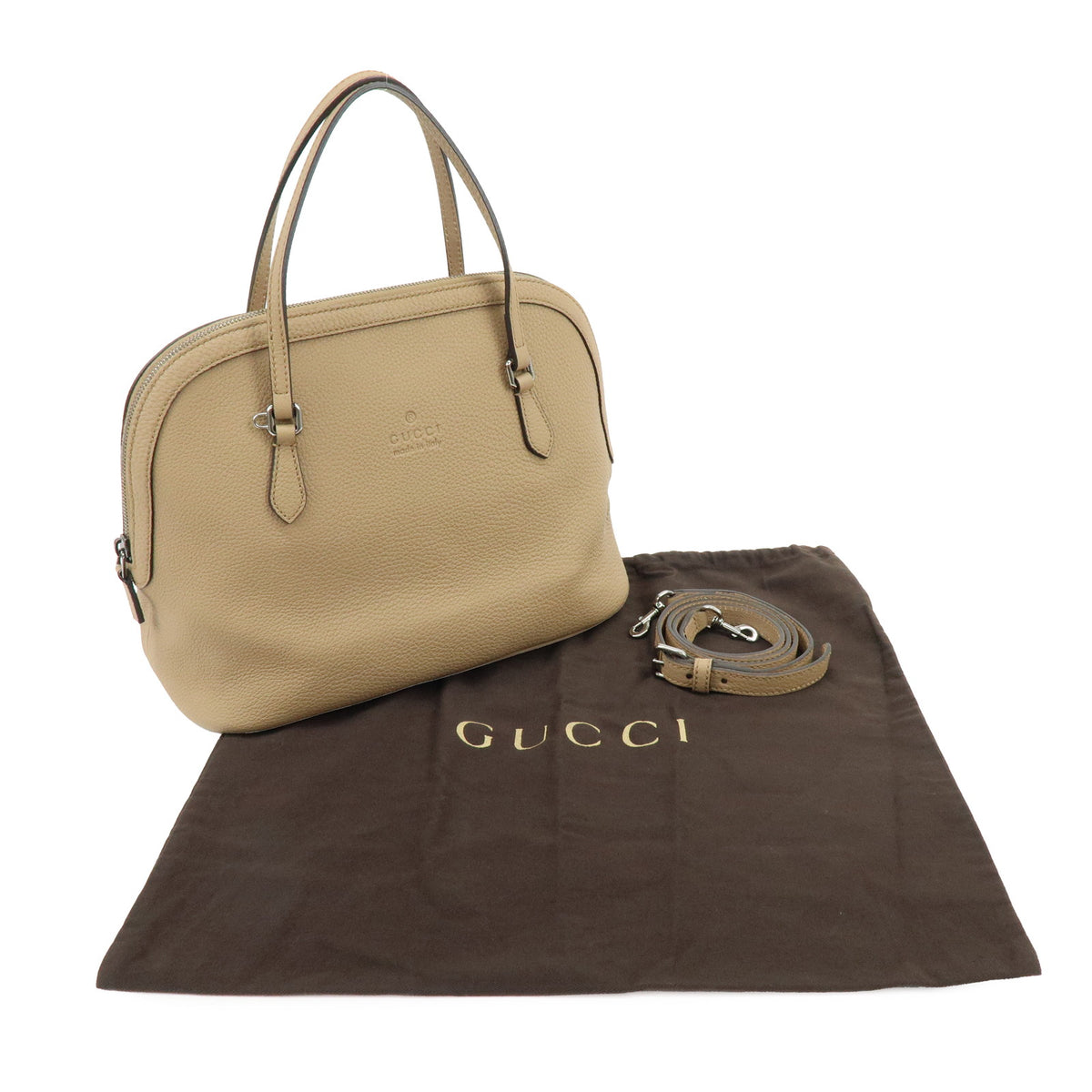 Gucci Lady Dollar Dome Satchel Leather Beige Leather Handbag (Pre-Owned)