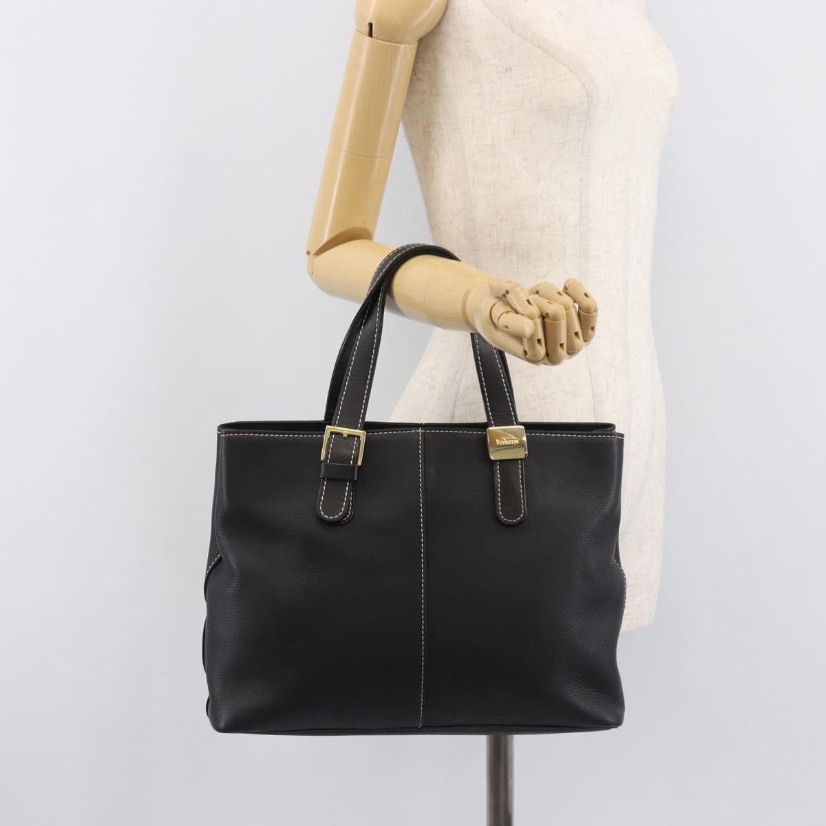 Burberry Vintage Leather Black Leather Tote Bag Bag (Pre-Owned)