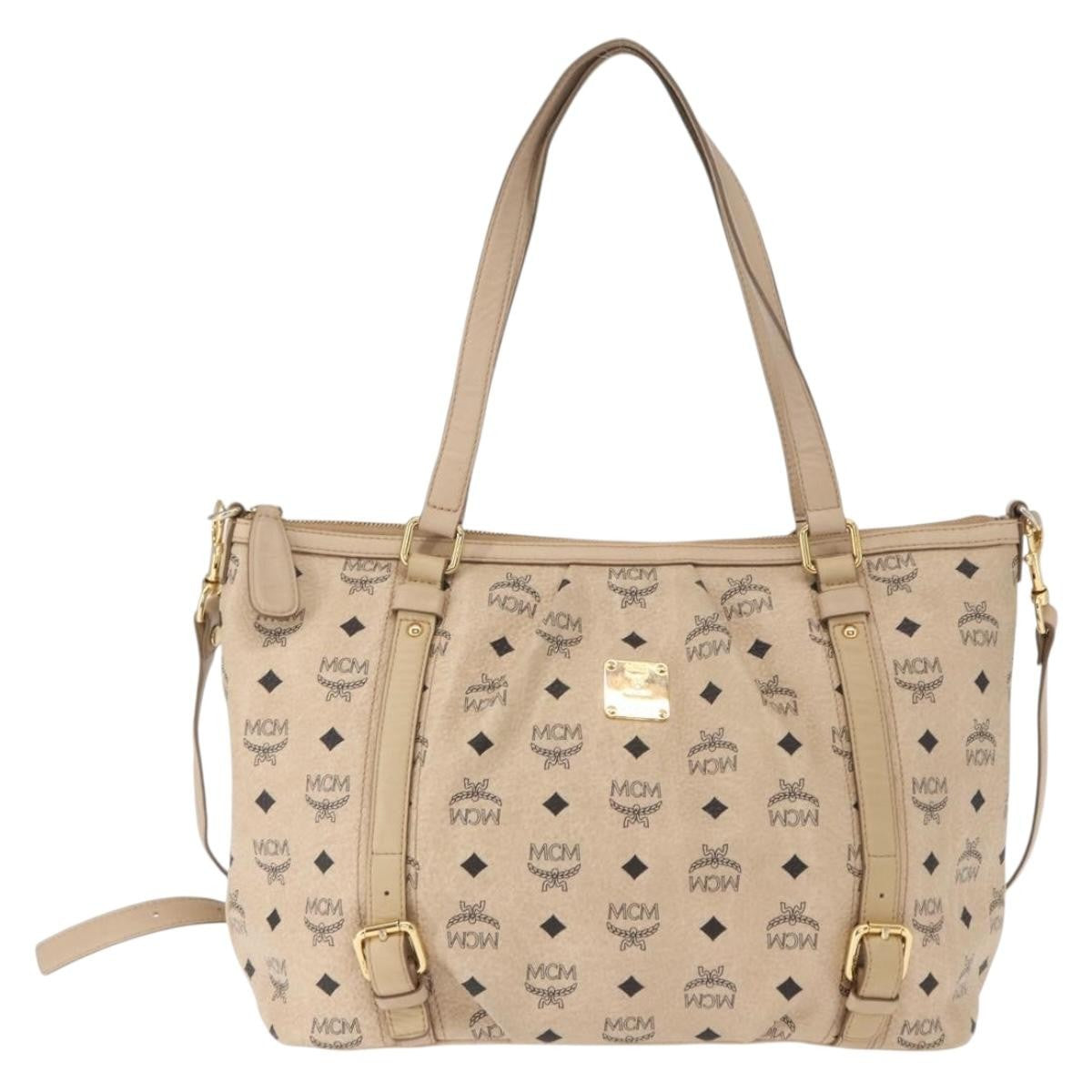 MCM Vintage Visetos Canvas Beige Pvc Tote Bag Bag (Pre-Owned)