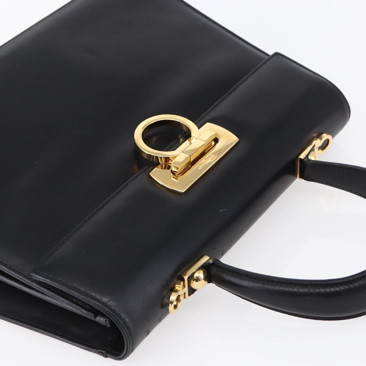 Salvatore Ferragamo Gancini Leather Black Leather Handbag (Pre-Owned)