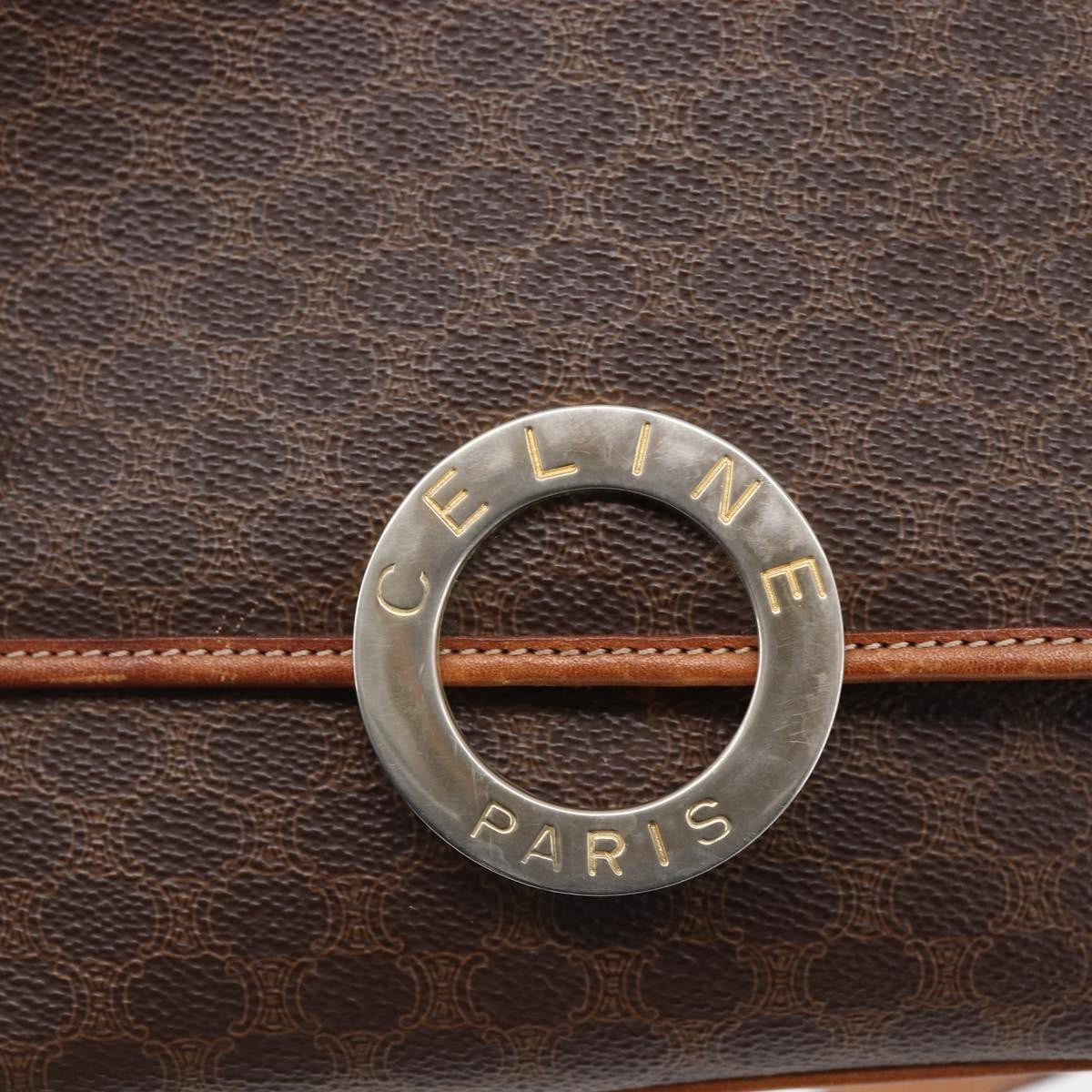 Celine Vintage Macadam Circle Logo Canvas And Leather Brown Canvas Shoulder Bag Bag (Pre-Owned)