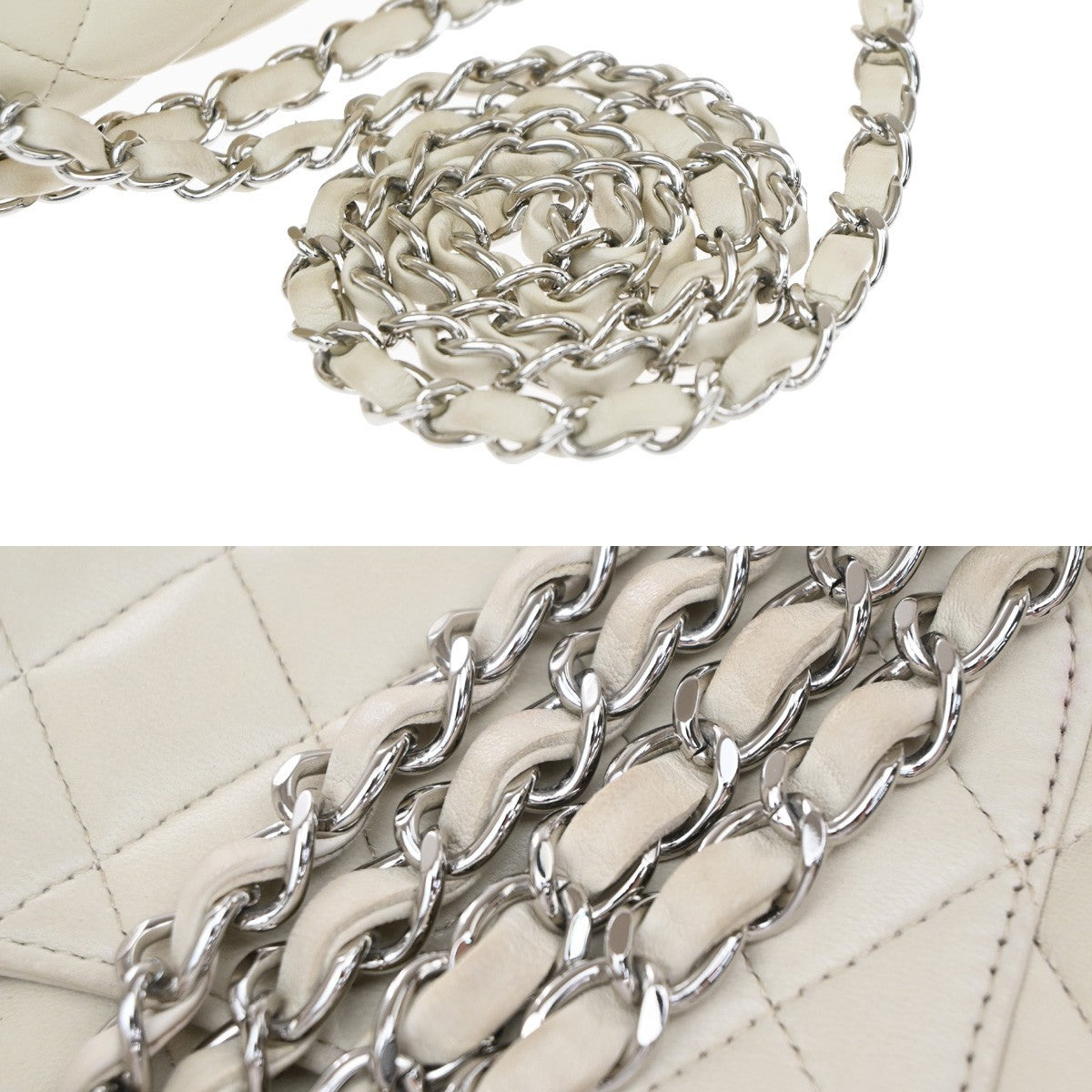Chanel Vintage Classic Double Flap Quilted Caviar White Leather Shoulder Bag Bag (Pre-Owned)